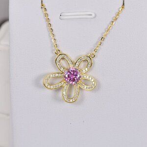 GRA Certified Elegant 1ct Pink Moissanite Pendant 18" 925 Sterling YG